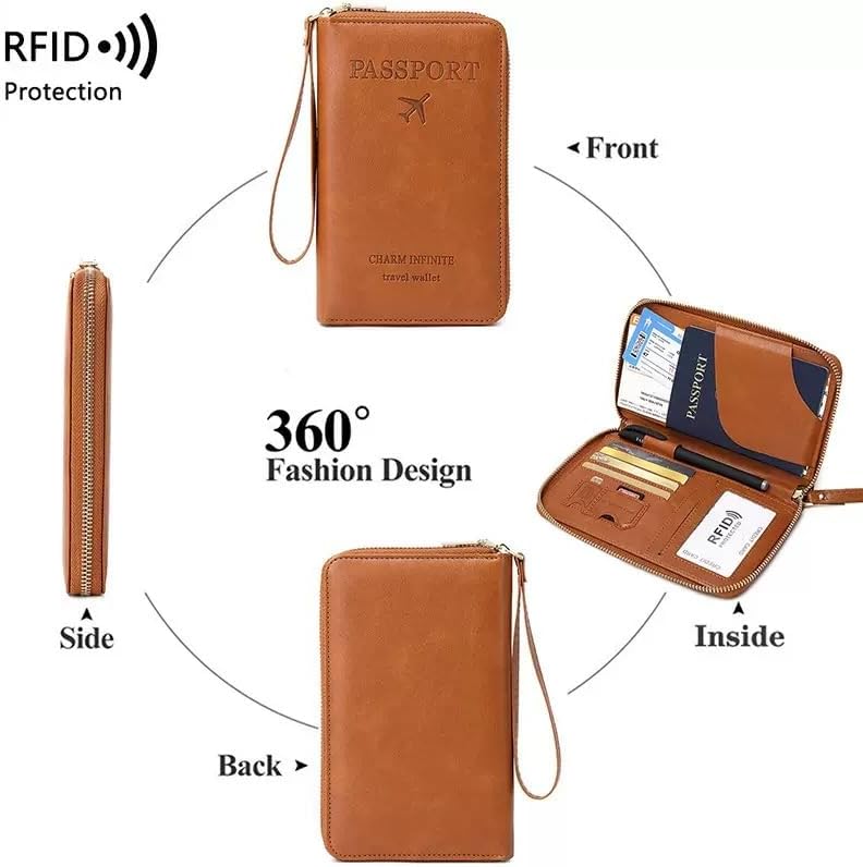 GLOLOOS Multi-Functional RFID Passport Wallet,Travel Wallet for Men & Women,With zipper, anti-theft passport holder，Slim Leather Cover for Credit Cards, Tickets, Cash (Blue) - Image 5